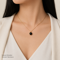Collier pendentif en obsidienne noire naturelle, enroulé de fil d'acier inoxydable, or et argent, pour un usage quotidien