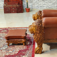 Fauteuil d'appoint classique européen de luxe en bois massif fait main, avec repose-pieds en bois recouvert de laine, personnalisable pour salon