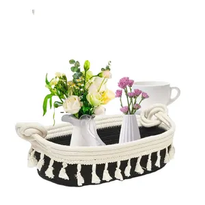 Cotton rope household storage basket with tassels beautiful and practical storage box with handle