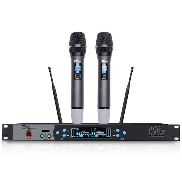 Professional Dual Channel Handheld Dynamic Microphone System UHF Wireless Microphone for Karaoke