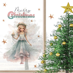 <span class=keywords><strong>Adesivi</strong></span> murali natalizi con angelo e albero, decorazioni <span class=keywords><strong>per</strong></span> feste natalizie, carta da parati in PVC autoadesiva rimovibile <span class=keywords><strong>per</strong></span> decorazioni domestiche - Product Image 2