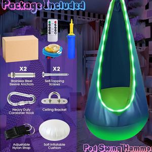 Baichuang Children's Swing Hanging Chair Indoor Outdoor Camping Swing Seat Chair Hammock With <b>Inflatable</b> Cushion LED Light - Product Image 2