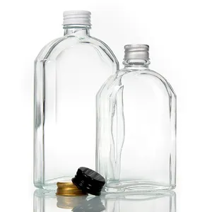 Suyu düz içecek özel Logo likör cam şişeler için alkollü içecekler şarap viski ile vidalı kapak