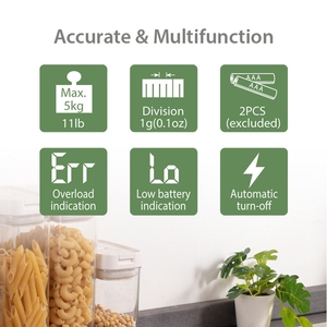 Baking Nguồn cung cấp điện tử thực phẩm có trọng lượng quy mô với 2L Bát ABS cấp thực phẩm nhựa 11lb lớn LCD bài đọc kỹ thuật số Quy mô nhà bếp - Product Image 6