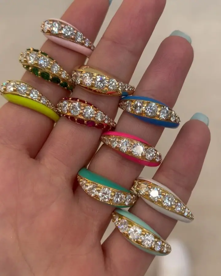 2023 summer rainbow colorful jewelry gold plated open adjust band 7 colors Neon enamel cz dome ring