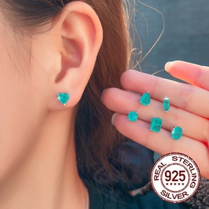 Boucles <span class=keywords><strong>d</strong></span>'oreilles classiques en <span class=keywords><strong>argent</strong></span> sterling S925 imitation tourmaline Paraiba, style brésilien populaire, pour femmes, bijoux fins - Product Image 3