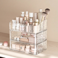 Boîte de rangement cosmétique en plastique transparent à texture glacier, multi-compartiments pour coiffeuse, soins de la peau, cosmétiques, rouges à lèvres