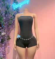 Combinaison short sans manches pour femme, couleur unie, style bustier, été 2026