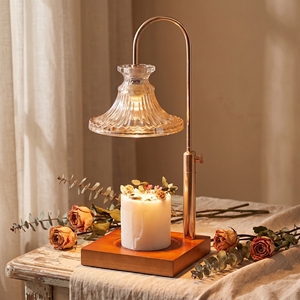 Lámpara Calentadora de Velas Estilo Boho Rústico, Color Oro Rosa, Altura Ajustable, Pantalla de Vidrio Ámbar, Fundidor de Cera, Temporizador de 2-8 Horas, 4 Niveles de Intensidad - Product Image 1