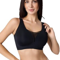 Soutien-gorge push-up sans couture en nylon avec gel adhésif, grande taille, pour femmes européennes et américaines, qui réduit visuellement la taille des poitrines généreuses et prévient la déformation.