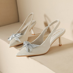 Tacchi alti con tacco a bocca chiara con fiocco di strass inciampante Bowbuka <span class=keywords><strong>Bao</strong></span> <span class=keywords><strong>Tou</strong></span> sandali vuoti - Product Image 4