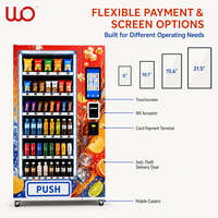 Distributeur automatique de boissons et de collations intelligent commercial, écran tactile 5 pouces, capacité de 300 à 600 unités, paiement en espèces/pièces/carte, libre-service, en acier inoxydable