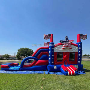 GMY Inflatables - Casa Inflable con Tobogán de Agua y Diseño de Bandera Estadounidense para Niños, Parque Infantil al Aire Libre - Product Image 1