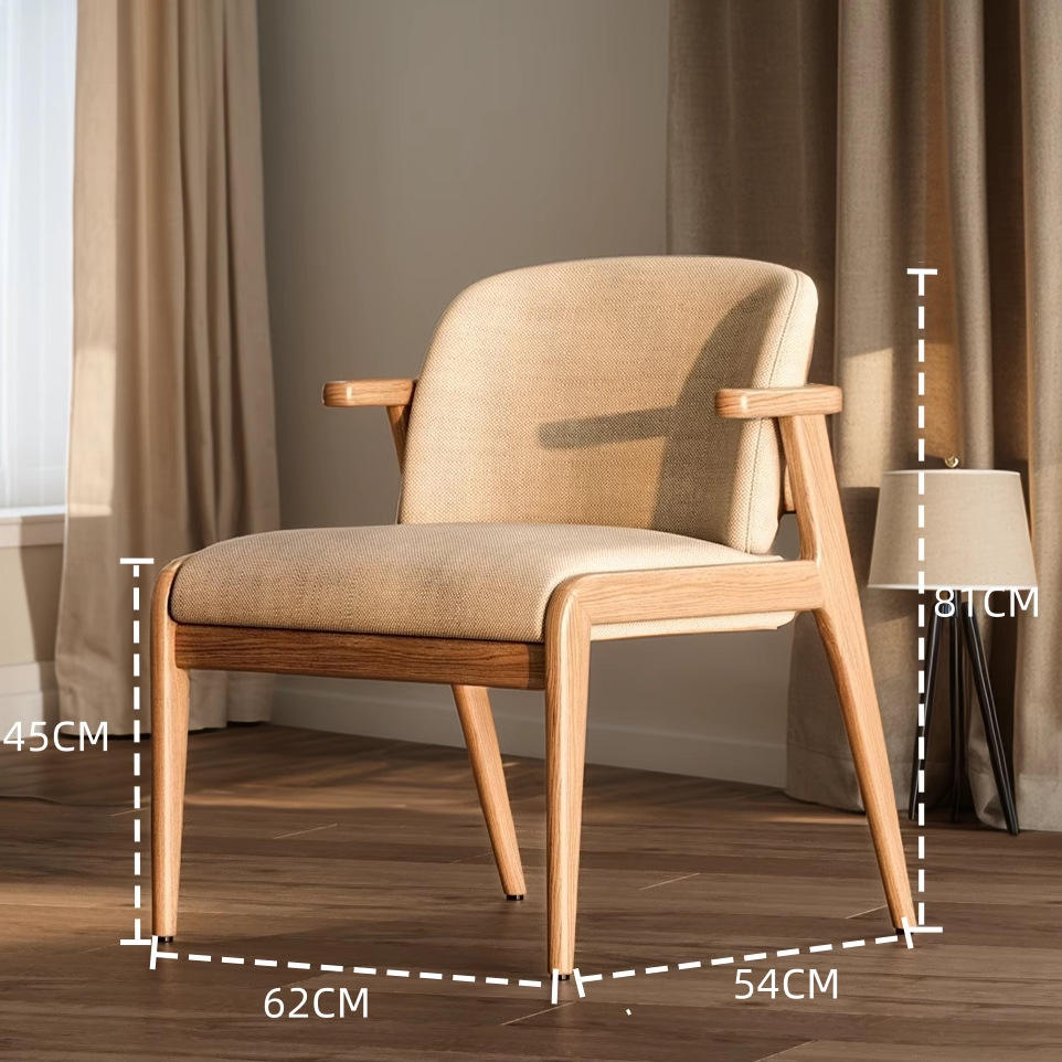 สีขาวนวล - ผ้าฝ้ายผสมลินิน - ขาไม้ยางพาราสีไม้ธรรมชาติ