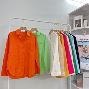 Blusa Informal Color Caramelo, Mejor Precio, Alta Calidad, L00, Camisa de Lino con un Solo Bolsillo, Cuello Camisero - Product Image 1