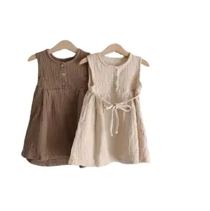 पदोन्नति नई शैली बच्चों के कपड़े बेबी लड़की ड्रेस बिना आस्तीन सनी कपास डिजाइन लड़की कपड़े