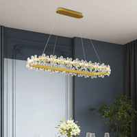 Lustre linéaire moderne de luxe à hauteur réglable avec cristaux floraux pour salon, hôtel, salle à manger, lustre en cristal en forme de fleur