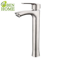 Robinet d'eau chaude et froide en acier inoxydable brossé 304, sans plomb, surélevé, moderne, pour lavabo