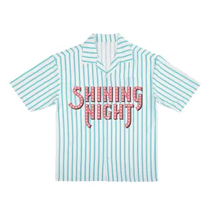 夏季新款热卖经典舒适透气男士条纹定制字母标志休闲衬衫