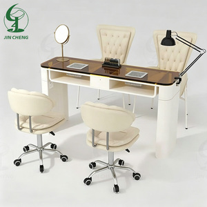 JINCHENG Table de manucure en fer simple, ensemble de table en verre brun, table de manucure adaptée aux esthéticiennes - Product Image 2