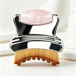 Brosse nettoyante visage 2-en-1 en quartz <span class=keywords><strong>rose</strong></span> naturel, masseur pour soins du visage à domicile, outil de spa pour le nettoyage quotidien de la peau et le massage liftant - Product Image 1