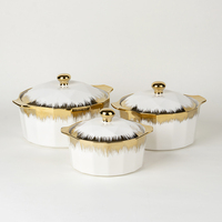Vente à prix d'usine : Soupière en porcelaine au design géométrique, pot à soupe en céramique avec électroplaqué doré