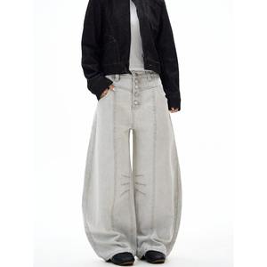 American Style Buttoned Topstitched Denim <b>Jeans</b> Men Women Summer New Design Cute Mid <b>Waist</b> Casual Loose Boot Cut - Product Image 2