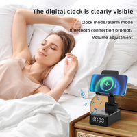 Soporte para teléfono móvil plegable multifunción 4 en 1, altavoz Bluetooth con reloj despertador, carga inalámbrica de 15W