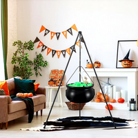 Lampe trépied en plastique en forme de chaudron de sorcière avec figurine squelette - Décoration d'Halloween LED à intensité variable, fonctionnant sur piles, IP55, en forme de fleur