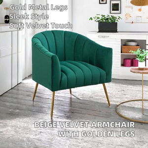 Sillón Reclinable Moderno de Terciopelo Beige con Patas Doradas para Muebles de Hogar, Sala de Estar y Dormitorio - Product Image 2