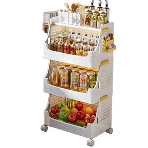 Modern Double-Tiered Wheeled Trolley Multi-Layer Household Kitchen Rack Movable <b>Plastic</b> Storage <b>Basket</b> for Vegetable Fruit - Product Image 1