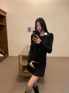 Abito Polo vita Design Splicing donne donne autunno Chic si coltivano con un centinaio di pieghe abiti - Product Image 3