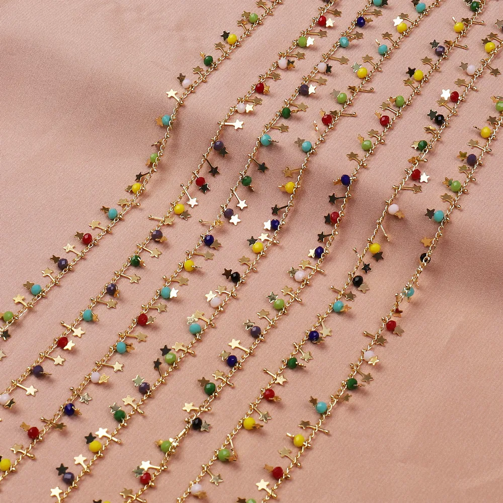 Wholesale Rosary Chain Colorful Miyuki Bead Wire Wrapped Beaded Star Chain Copper Wire DIY Jewelry Accessories