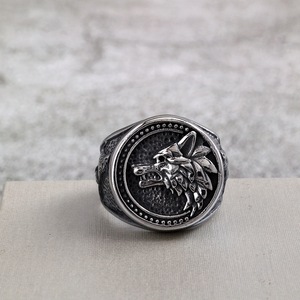 Yunnique – bague rétro en acier inoxydable pour hommes, design tête de loup, style Viking Odin, motif animal, bijoux cadeau - Product Image 3