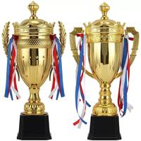 Trophée en plastique doré sur mesure en gros, 3 tailles, avec base noire pour événements sportifs