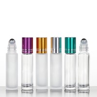 Flacon roll-on en verre givré de 10 ml pour huiles essentielles et parfums, avec bouchons métalliques multicolores