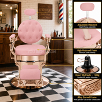 Fauteuil de Barbier Luxe Rose Doré Plaqué Or, Mobilier Vintage, Relevage Hydraulique, Pivotant à 360° pour Hommes, Station de Rasage et de Toilettage