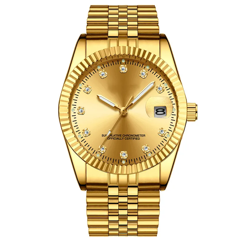 Mode Gold Paar Uhr Explosion Modelle Datum Funktion Wasserdichte Edelstahl Classic Gold Quarz Uhr