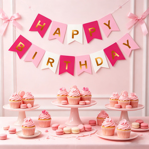 Party Love Combines Guirnalda Rosa Brillante Letras Doradas de Feliz Cumpleaños 16 Piezas 4M - Product Image 6