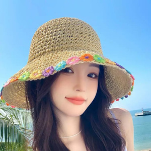 Cappello da Pescatore in Paglia Pieghevole con Bordo Arrotolato, Stile Immagine, da Viaggio, Casual, Parasole, da Spiaggia, Traspirante, con Piccoli Fiori Freschi - Product Image 4