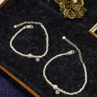Bracelet chaîne en argent sterling 925 avec perle d'eau douce et breloque cœur en zircon rose de Source Jewelry Factory