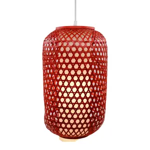 Lustre decorativo vermelho levou luz China bambu vermelho casamento artesanal decorativo luxo lustre bar hotel luzes
