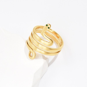 Gold and <b>Silver</b> Tone <b>Snake</b> <b>Ring</b> Coiled Wrap Design with Green Eye Accents Polished Statement Jewelry - Product Image 5