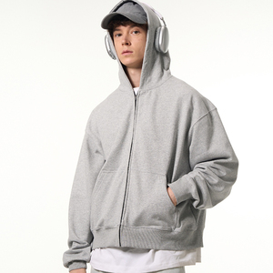 Custom 100% Cotton Blank <strong>Hoodie</strong> Boxy <strong>Zip</strong> up Gray Heavyweight Men French Terry <strong>Zip</strong> up <strong>Hoodie</strong> With Personal Label - Product Image 2