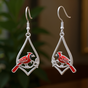 E4779 Pendientes colgantes de oro blanco con diseño de pájaro cardenal para mujer, diseño clásico de animales, joyería de moda chapada en aleación - Product Image 2