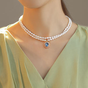 1483 Small Pearl Necklace Stacked with Double Chain - Product Image 3