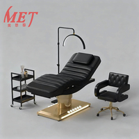 Lit de Beauté Luxe et Haute Qualité avec Base en Acier Inoxydable Doré, Fauteuil de Massage Facial Réglable pour Salon et Soins des Cils