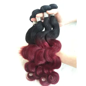 Оптовая продажа, волнистые цветные двухцветные волосы 1B/99J, 100% натуральные бразильские волосы из норки, волнистые пучки