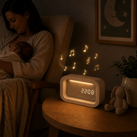 Jam Alarm Lampu Bangun Tidur dengan 16 Suara White Noise, Alarm Ganda, Lampu Tidur untuk Melatih Tidur Anak, Pabrik Lampu Malam