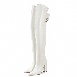 Big Size 47 Wide Fit Shoes Women Chunky High Heel Pointed Toe Thigh High Boots Side Zipper Over the Knee Booties - Product Image 5